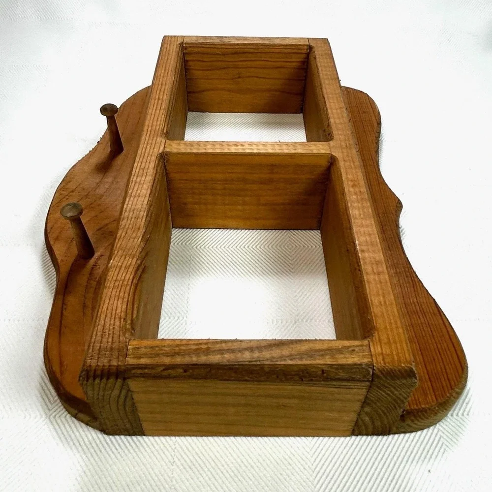 VTG Wood Wall Shelf 2 Cubbies Peg Hooks Rustic Farmhouse Pine 12x10 1980s Retro
